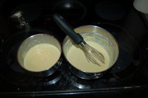 Whisk the ingredients together.  Whisk it good.  The more air you can whip into your batter, the "puffier" your pancake will be.