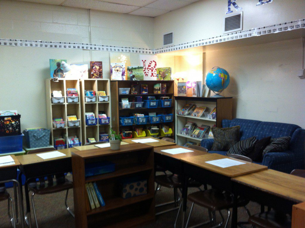 The reading nook in my classroom this past year – lots of books and a comfy place to escape into a good story!
