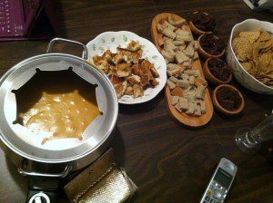 Simple Cheddar Swiss Cheese Fondue and Dippers