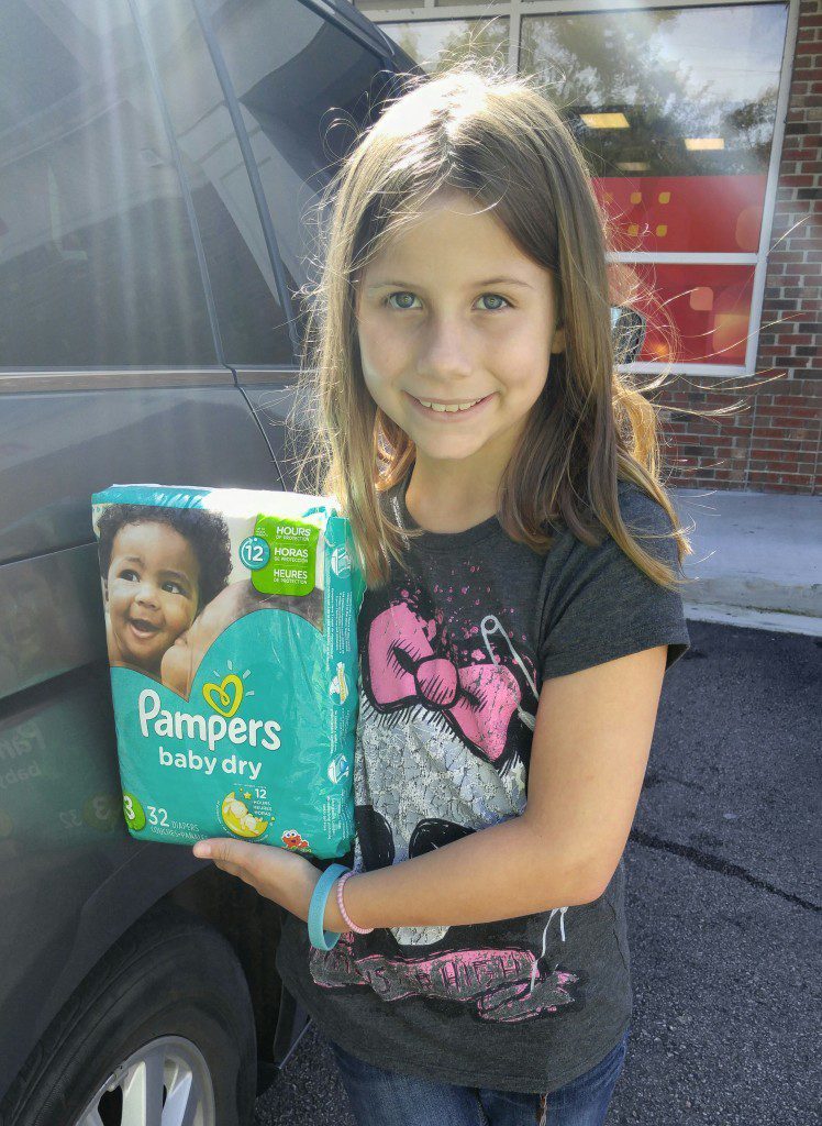 My daughter and I bought some diapers and wipes for a local shelter. We also donated some clothes, magazines, and toys.