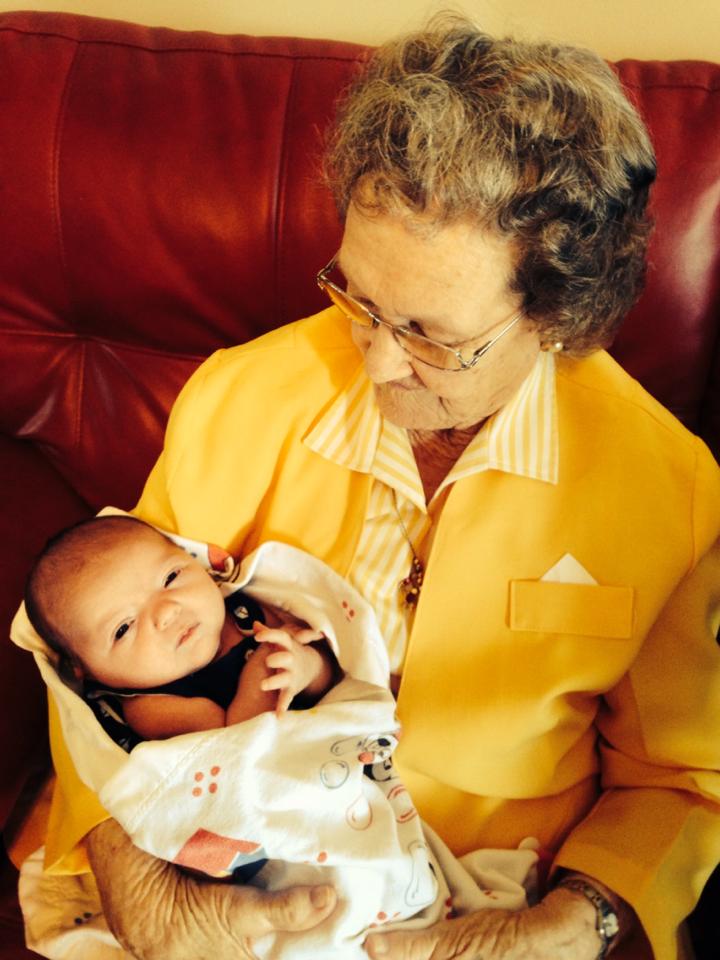 My rainbow baby, Heidi with her great great grandmother.